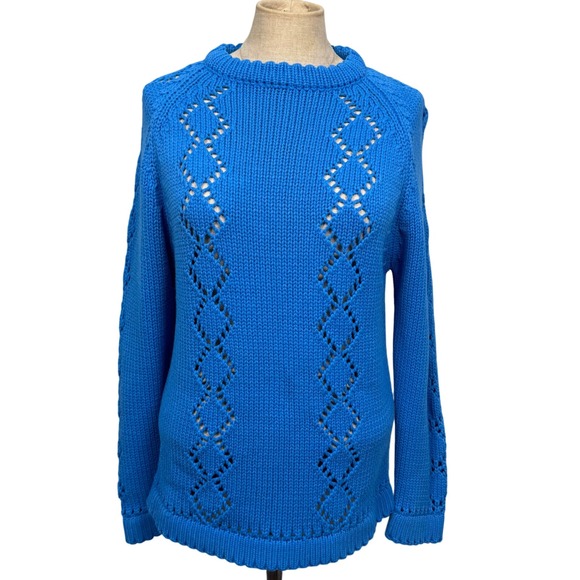 VTG Westarknits Women M Blue Diamond Hand Loomed Knit Sweater Acrylic Nautical - Picture 2 of 10